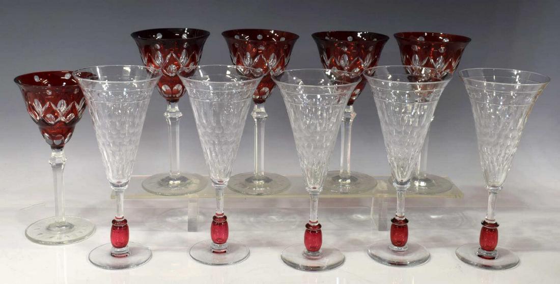 (10) COLLECTION FINE LIBBY & CUT TO CLEAR STEMWARE: (lot of 10) Collection of glass stemware, including: (5) Czech stems, having crosshatch and spherical motif, several with minute flea bites to rim (easily ground), approx 8"h, 3.5"diam; (5) Libbey ste