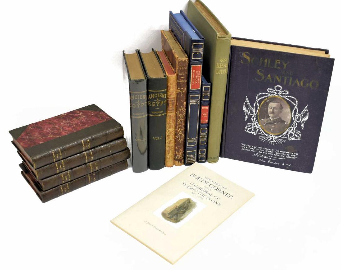 (13) BOOKS, 1872 BROWNING, WILLIAM BLIGH, OTHERS: (lot of 13) Books including: (4 volumes) Robert Browning, 1872, Second Edition, marbelized boards and page ends, leather spine; (2 volumes) Ancients Egypt, 1886; (2 volumes) The Bligh Notebook, facsim