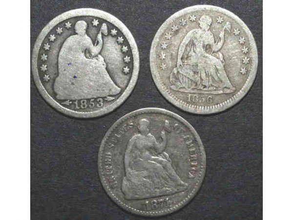 LOT OF THREE LIBERTY SEATED HALF DIMES