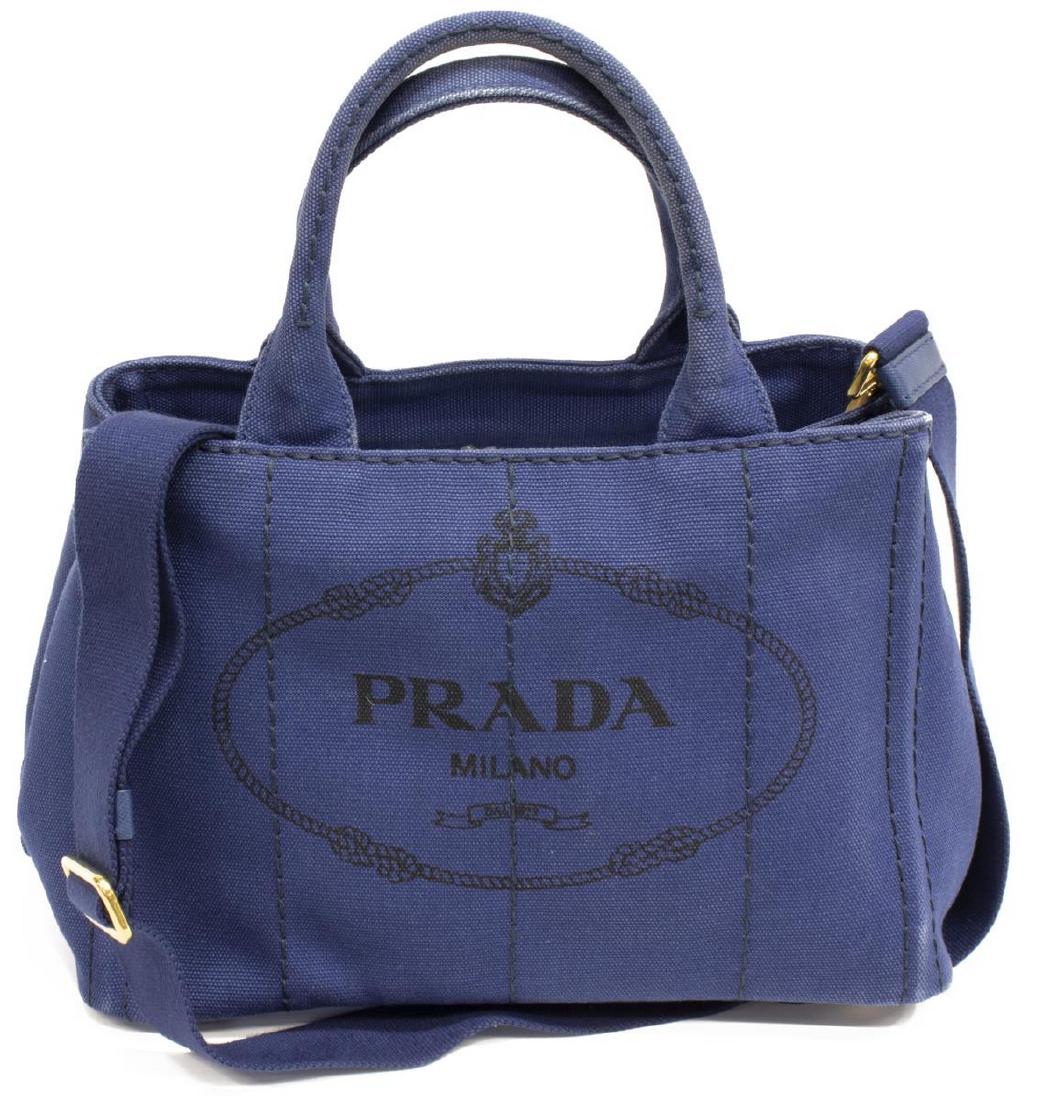 PRADA BLUE CANAPA CANVAS 'SHOPPING' TOTE (1 of 4)