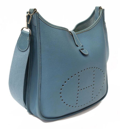 Hermes Evelyne Blue Leather Shoulder Bag