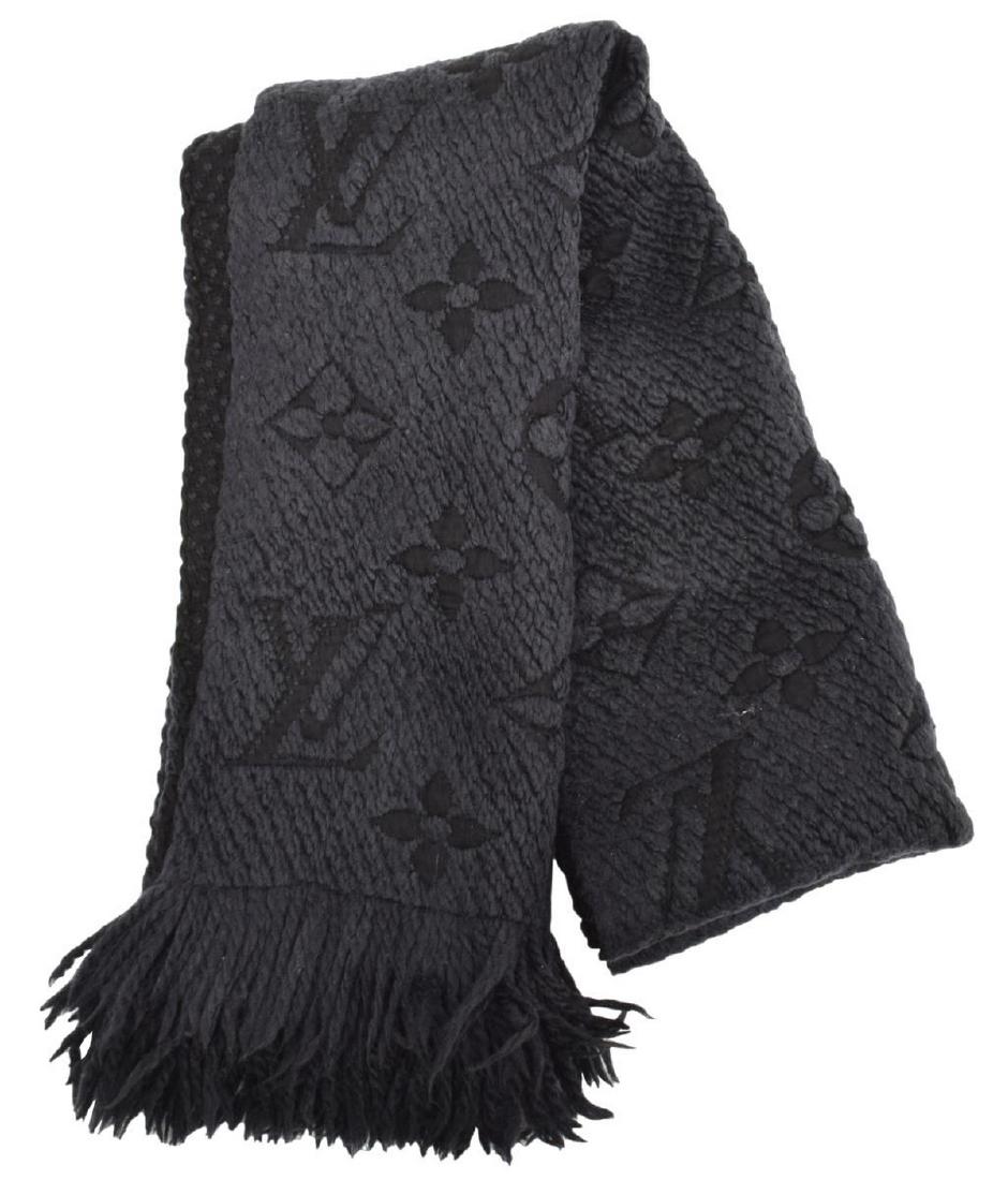 LOUIS VUITTON BLACK MONOGRAM WOOL & SILK SCARF (1 of 3)