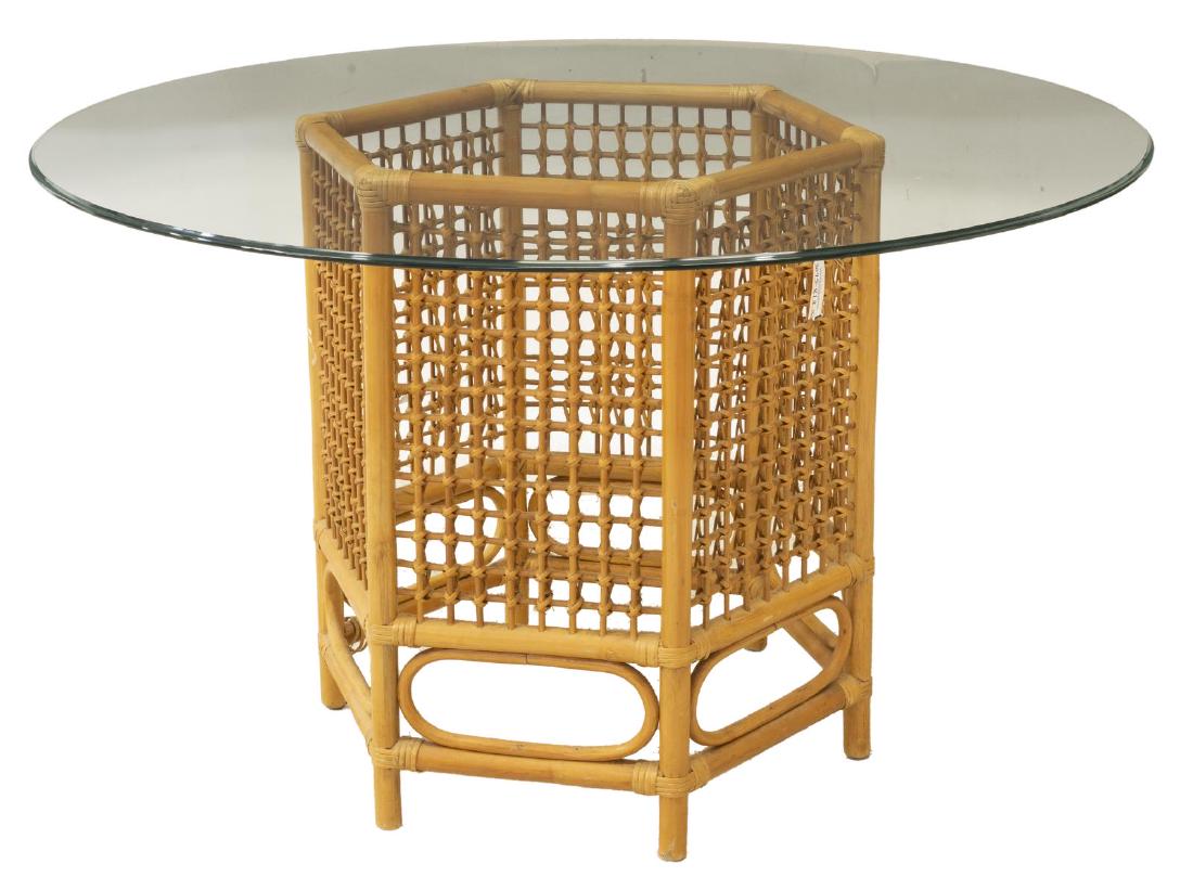 GLASS-TOP BAMBOO & RATTAN CENTER TABLE (1 of 3)
