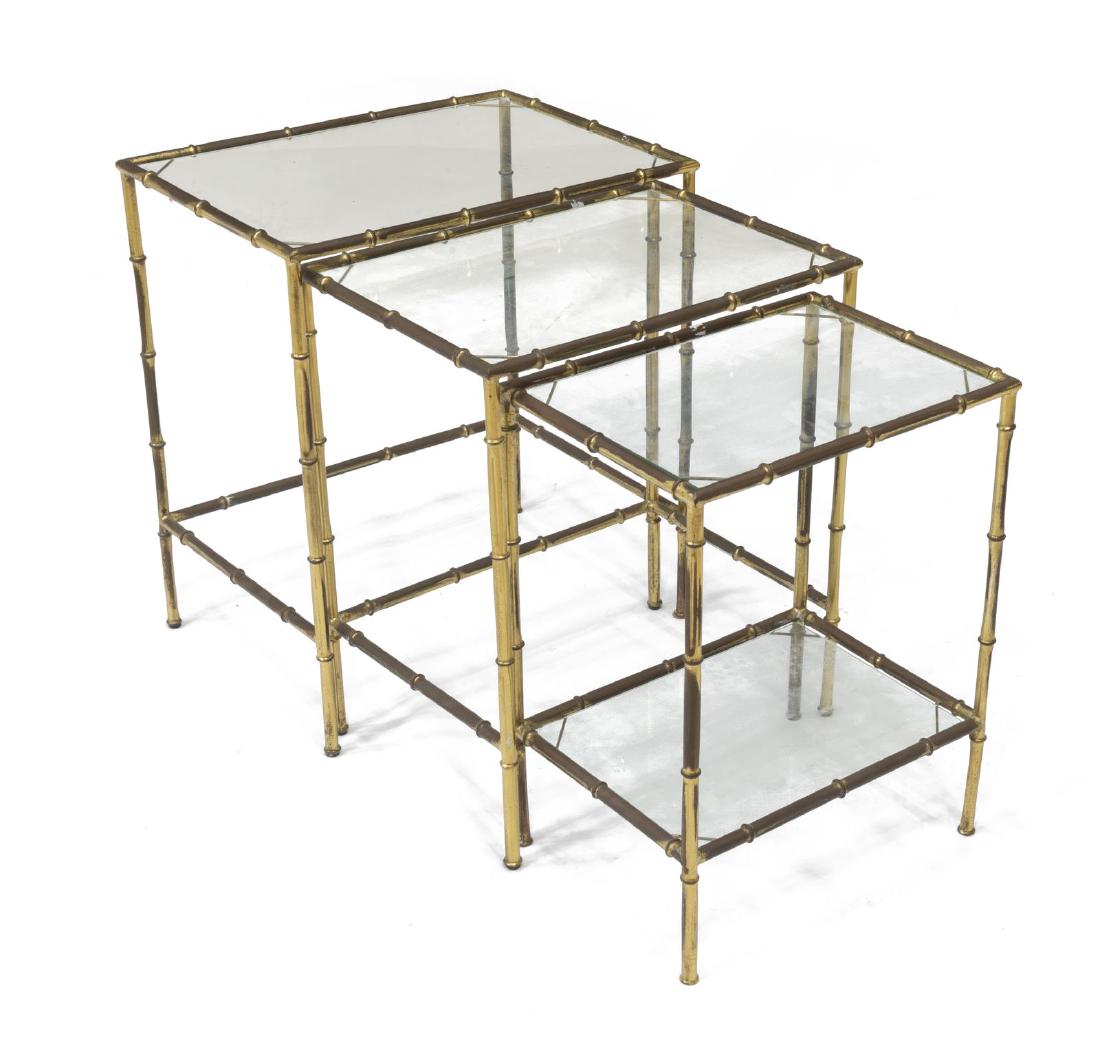 (3) FRENCH MODERN BRASS FAUX BAMBOO NESTING TABLES (1 of 3)