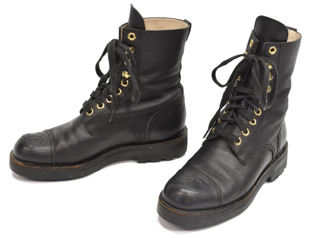 chanel quilted combat boots