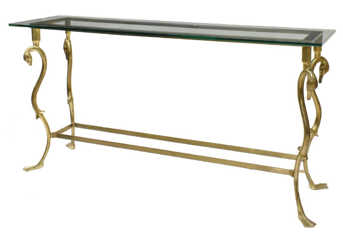 HOLLYWOOD REGENCY GLASS-TOP BRASS CONSOLE TABLE (1 of 4)