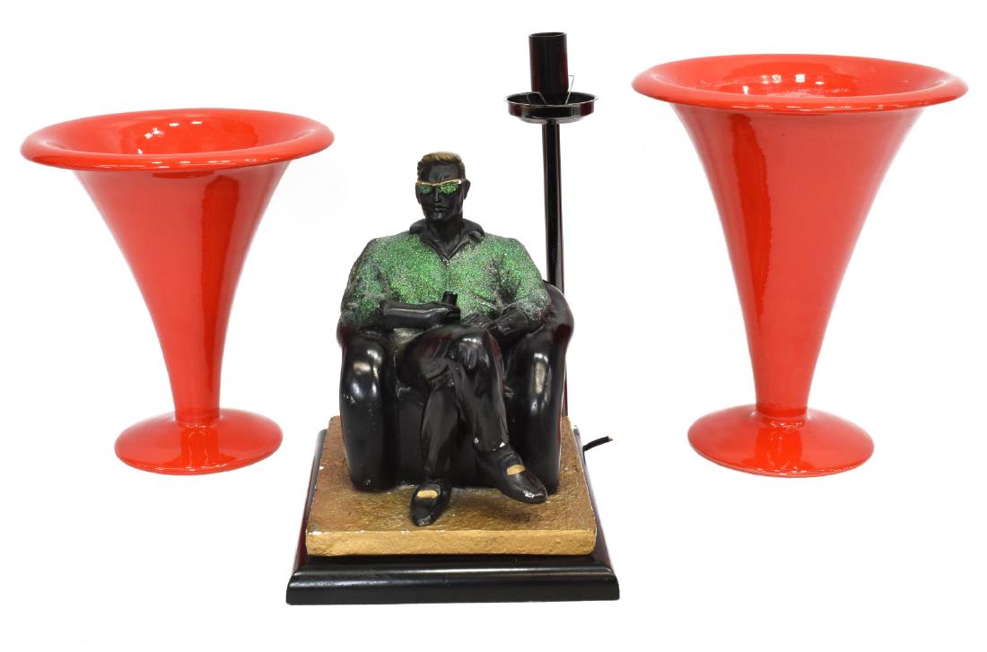 (3) MID-CENTURY MODERN VASES & FIGURAL TABLE LAMP (1 of 6)