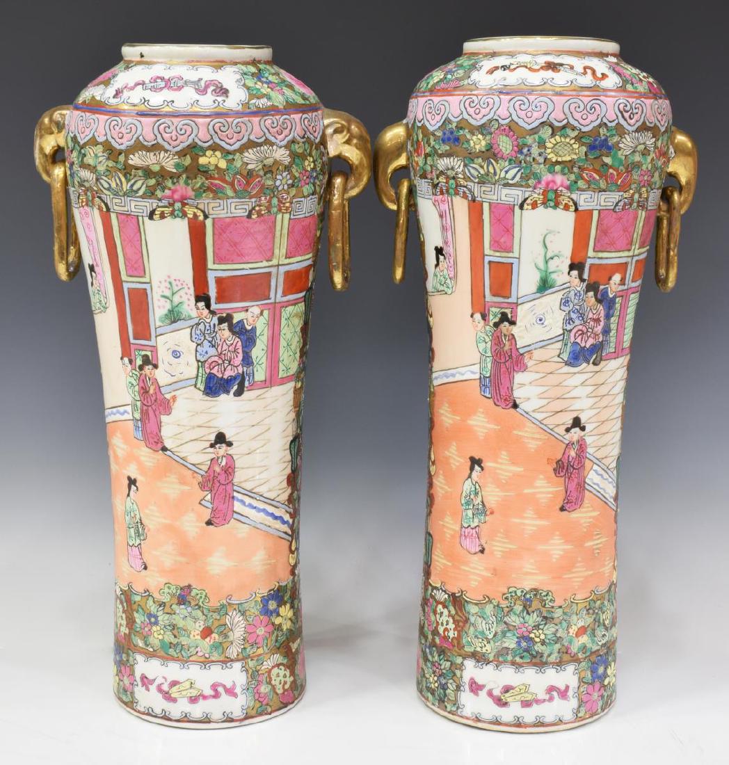 (2) TALL CHINESE HAND-PAINTED ROSE MEDALLION VASES (1 of 4)
