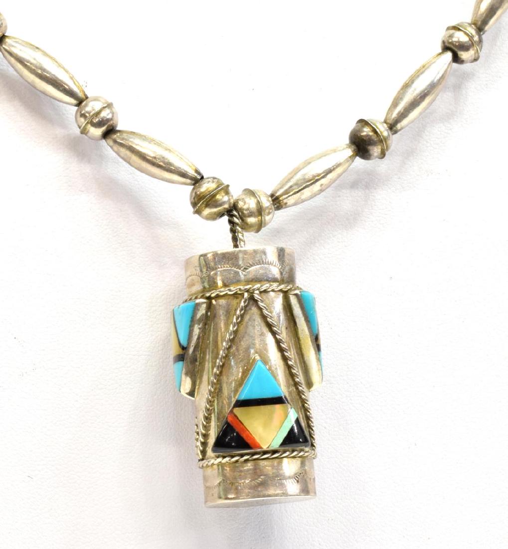 Hopi Cheryl Wadsworth Sterling Drum Necklace