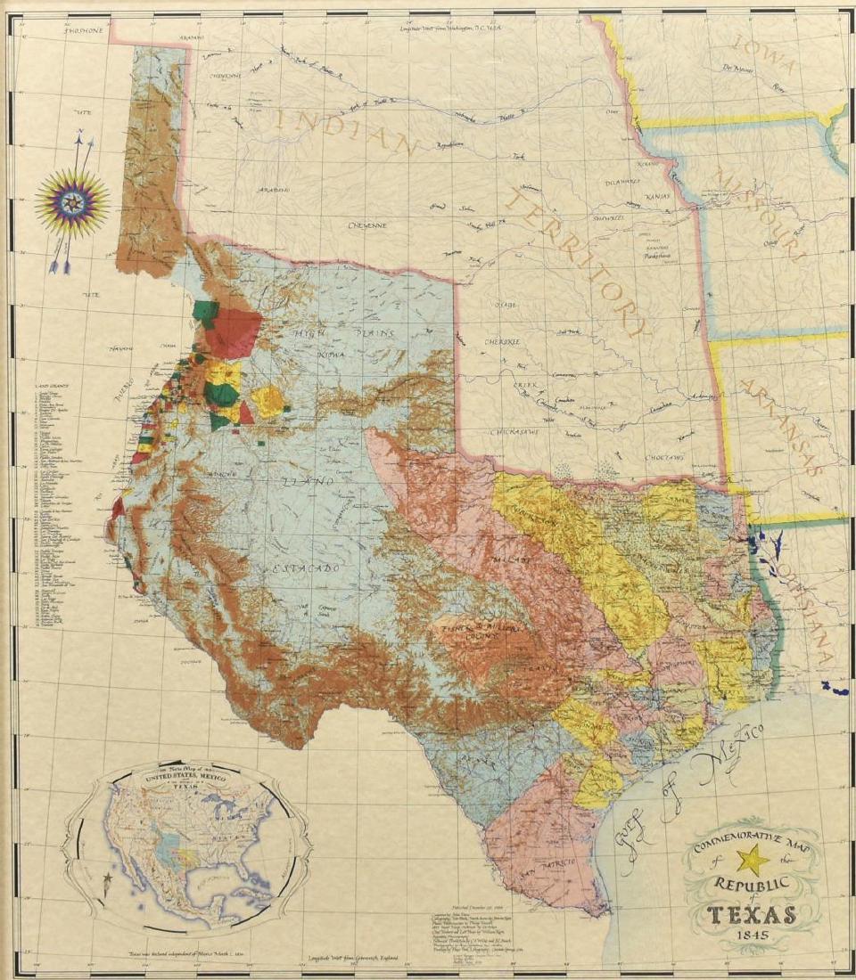 FRAMED COMMEMORATIVE MAP OF THE REPUBLIC OF TEXAS Jun 22, 2019 Austin Auction Gallery in TX