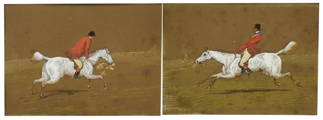 (2) PAUL DESMOND BROWN (ATTRIB) EQUESTRIAN SCENES: (lot of 2) Framed pastel and gouache drawings on paper, unsigned, attributed to Paul Desmond Brown (United States, 1893-1953), including: (1) "Our Masters," titled lower right, (1) Hunting Scene, titl