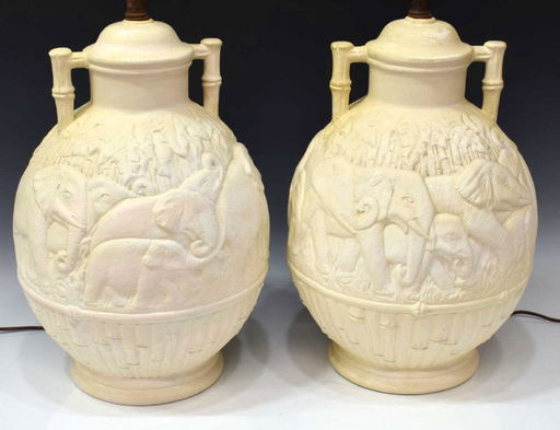 2 Decorative Cast Plaster Table Lamps Elephants