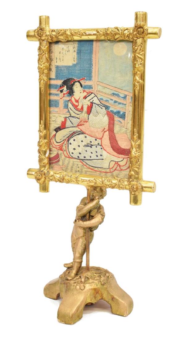 FRAMED EMBROIDERED IMAGE OF JAPANESE GEISHA (1 of 3)