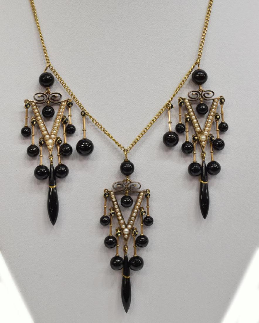 ESTATE VICTORIAN 14KT GOLD, ONYX MOURNING NECKLACE (1 of 4)