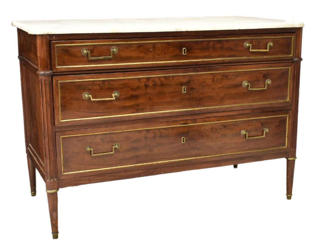 FRENCH LOUIS XVI STYLE MARBLE-TOP MAHOGANY COMMODE (1 of 5)