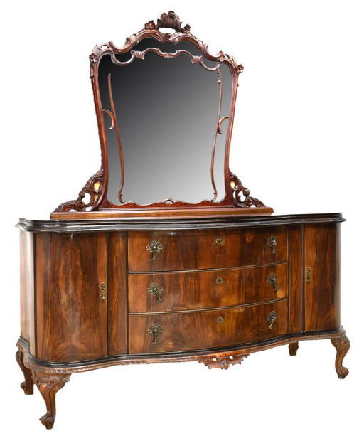 Venetian Black Glass Top Dresser Mirror