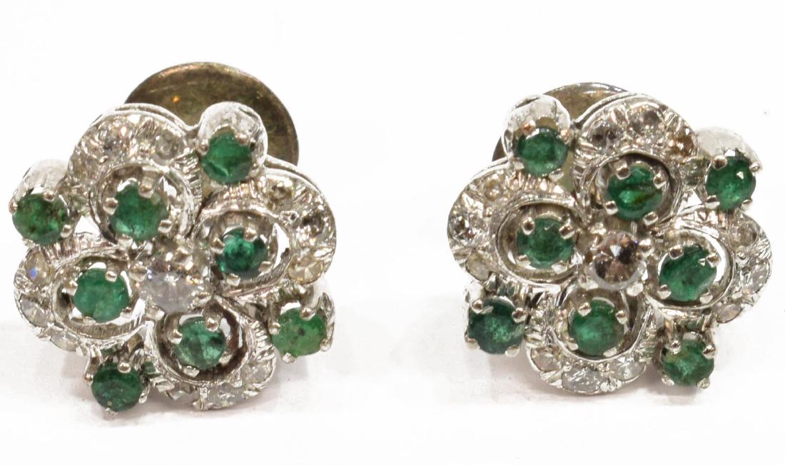 WHITE METAL DIAMOND & EMERALD EARRINGS GOLD POSTS (1 of 3)