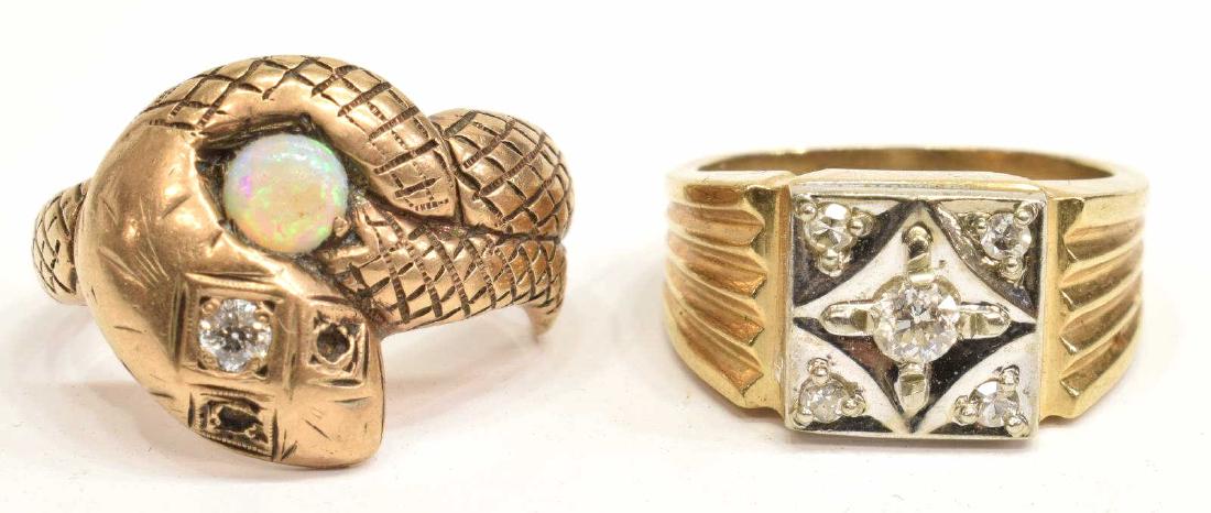 (2) GENTS ESTATE 10KT GOLD RINGS, SNAKE & DIAMOND (1 of 8)