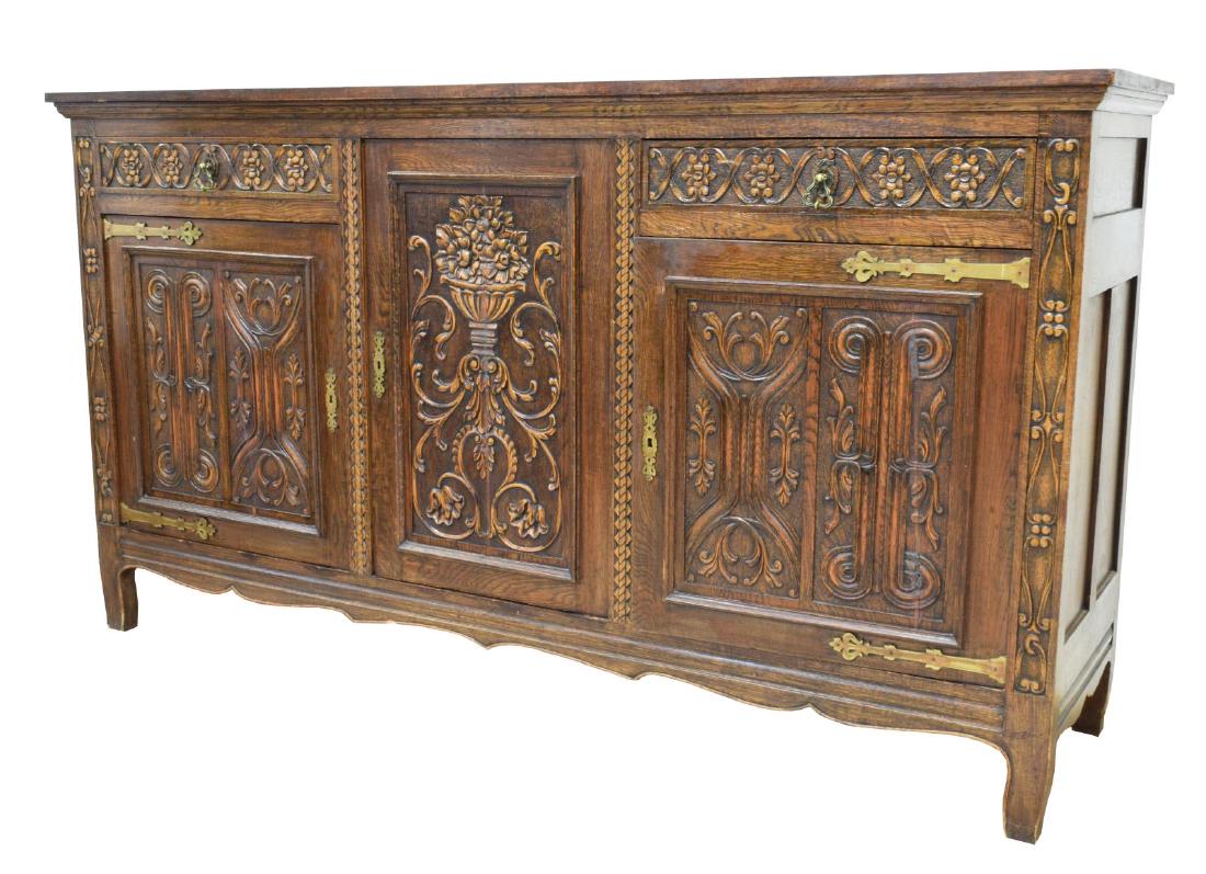 FRENCH PROVINCIAL CARVED OAK SIDEBOARD (1 of 4)