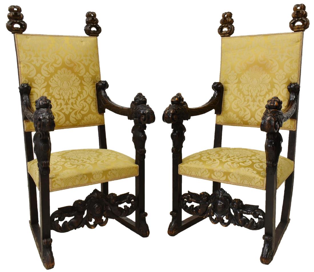 (2) FINE VENETIAN BAROQUE REVIVAL THRONE ARMCHAIRS (1 of 8)