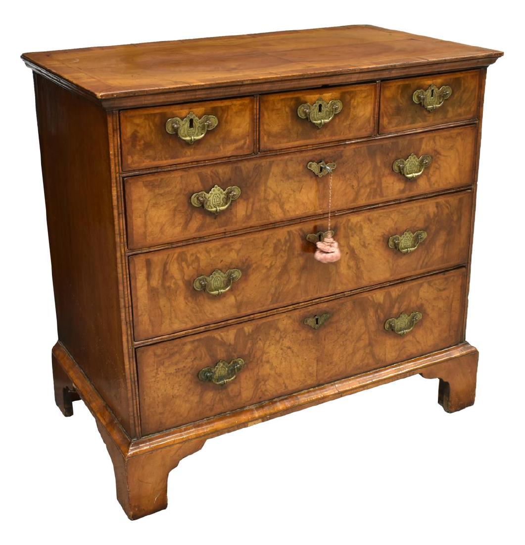 ENGLISH GEORGIAN BURLED CHEST OF DRAWERS (1 of 5)