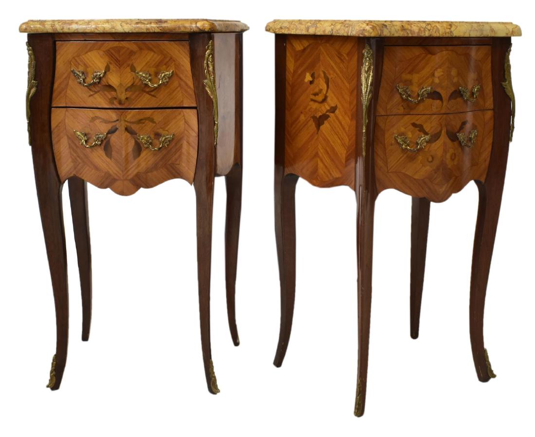 (PAIR) LOUIS XV STYLE MARQUETRY BEDSIDE CABINETS (1 of 4)