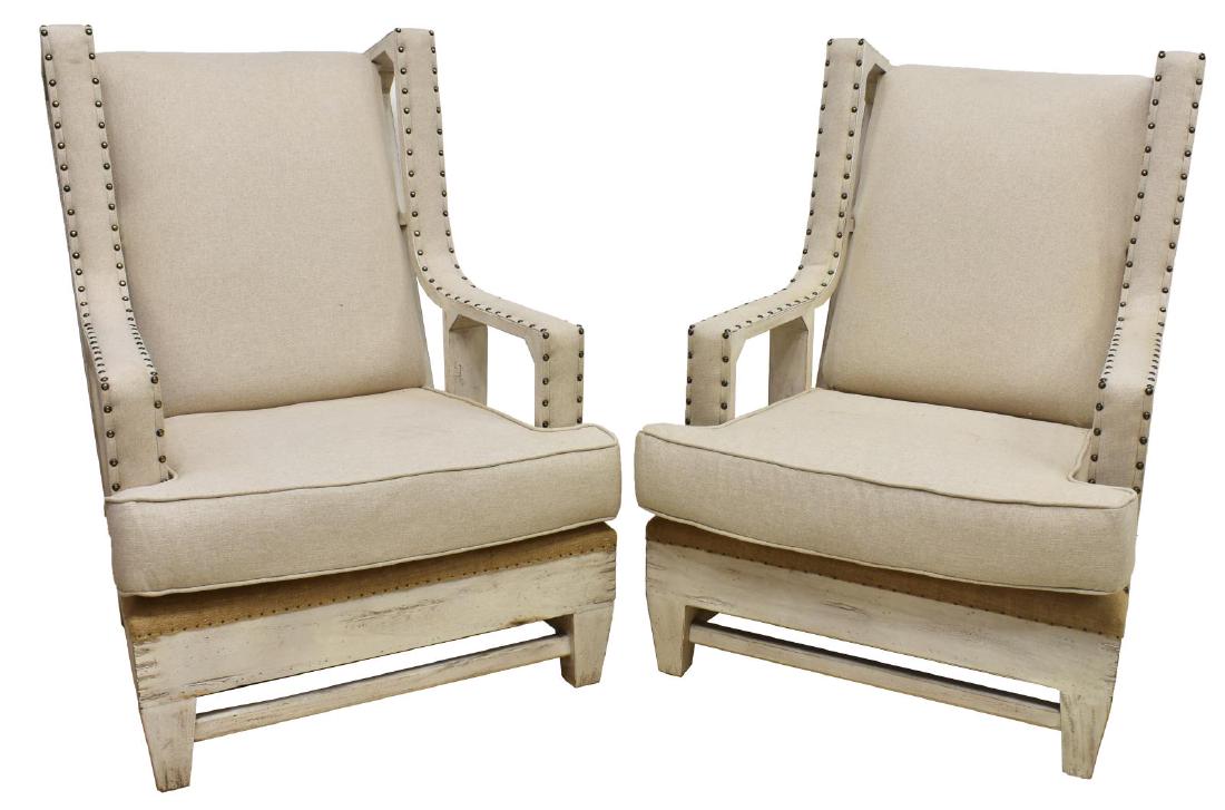 (PAIR)UTTERMOST BEIGE LINEN UPHOLSTERED ARM CHAIR (1 of 2)