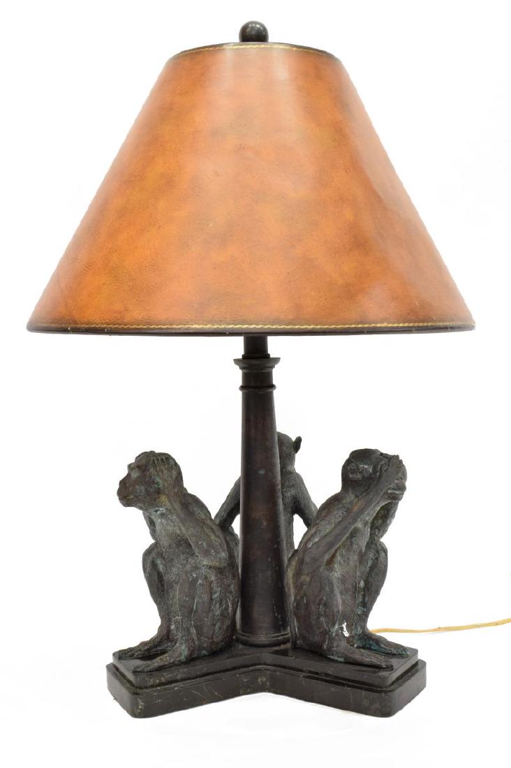 MAITLAND-SMITH BRONZE 3 WISE MONKEYS TABLE LAMP (1 of 5)