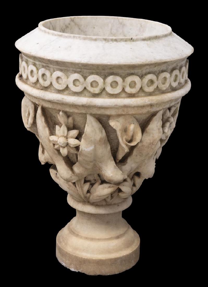 LARGE CARVED FLORAL & FOLIATE MARBLE URN (1 of 2)