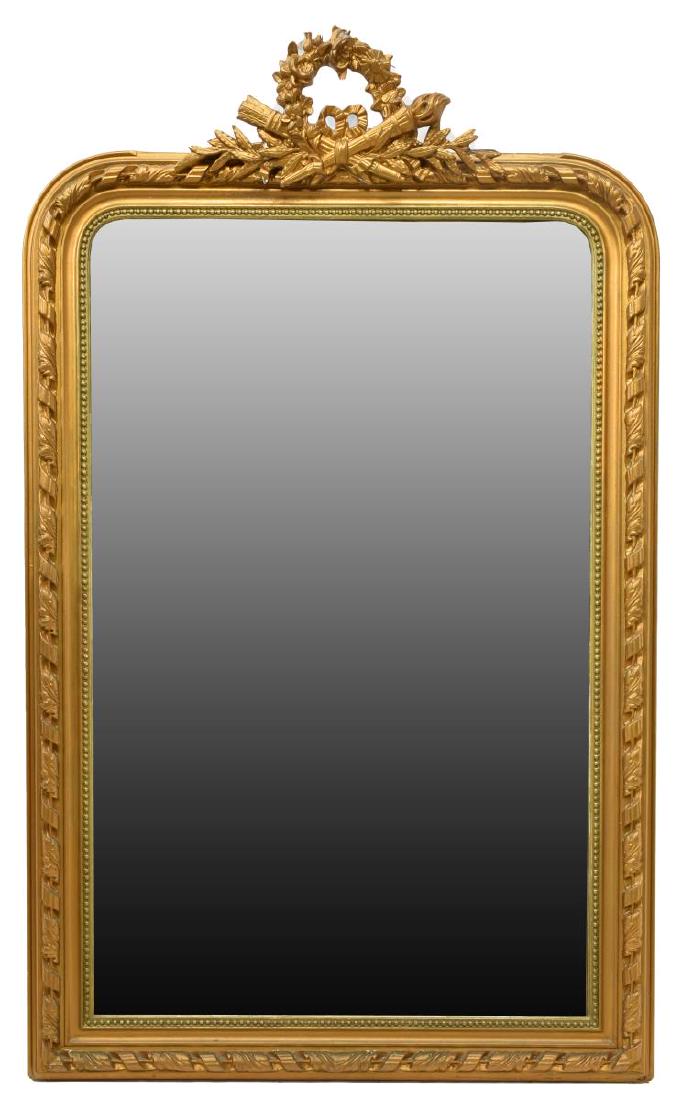 FRENCH LOUIS XVI STYLE GILTWOOD WALL MIRROR (1 of 3)