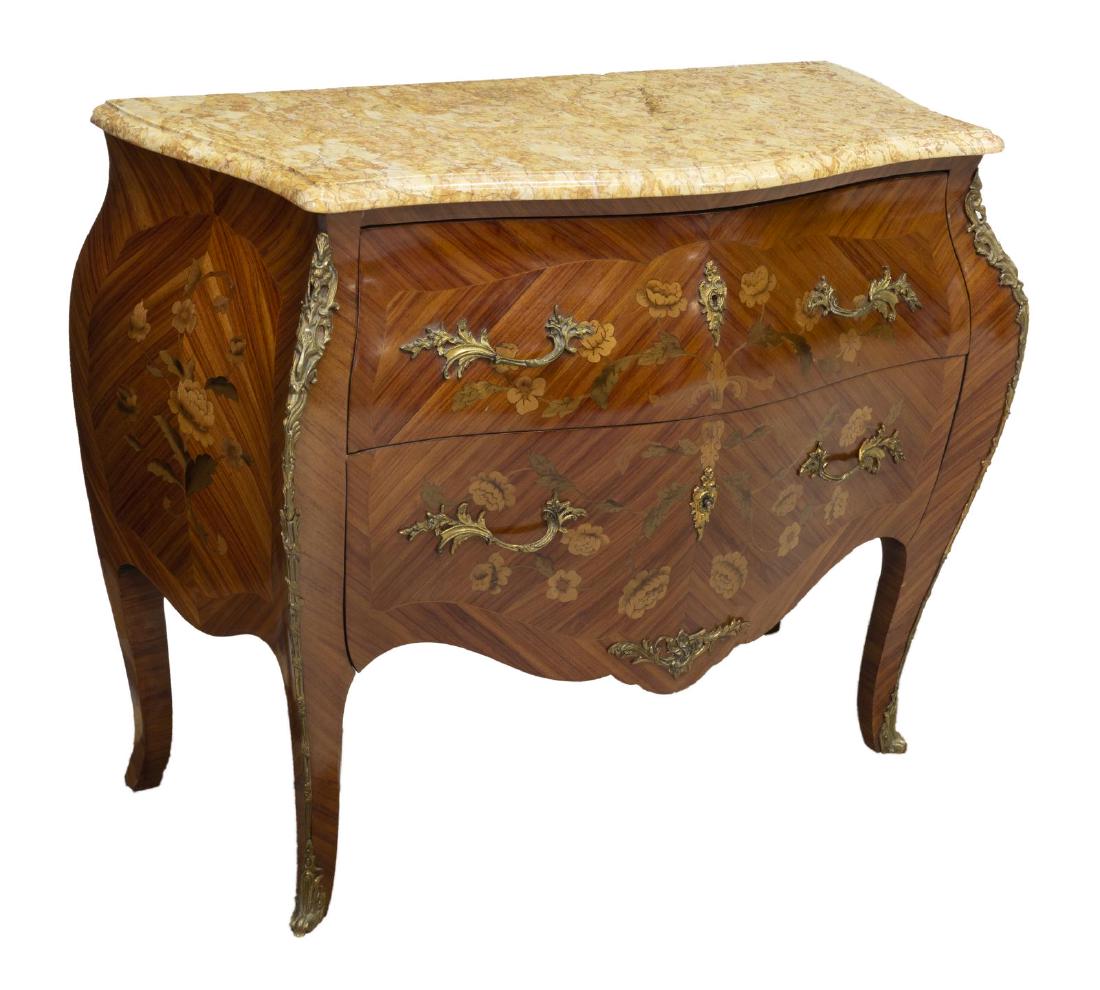 LOUIS XV STYLE MARBLE-TOP MARQUETRY COMMODE (1 of 5)