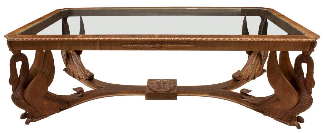 GLASS TOP CARVED SWAN SUPPORTED DINING TABLE (1 of 5)