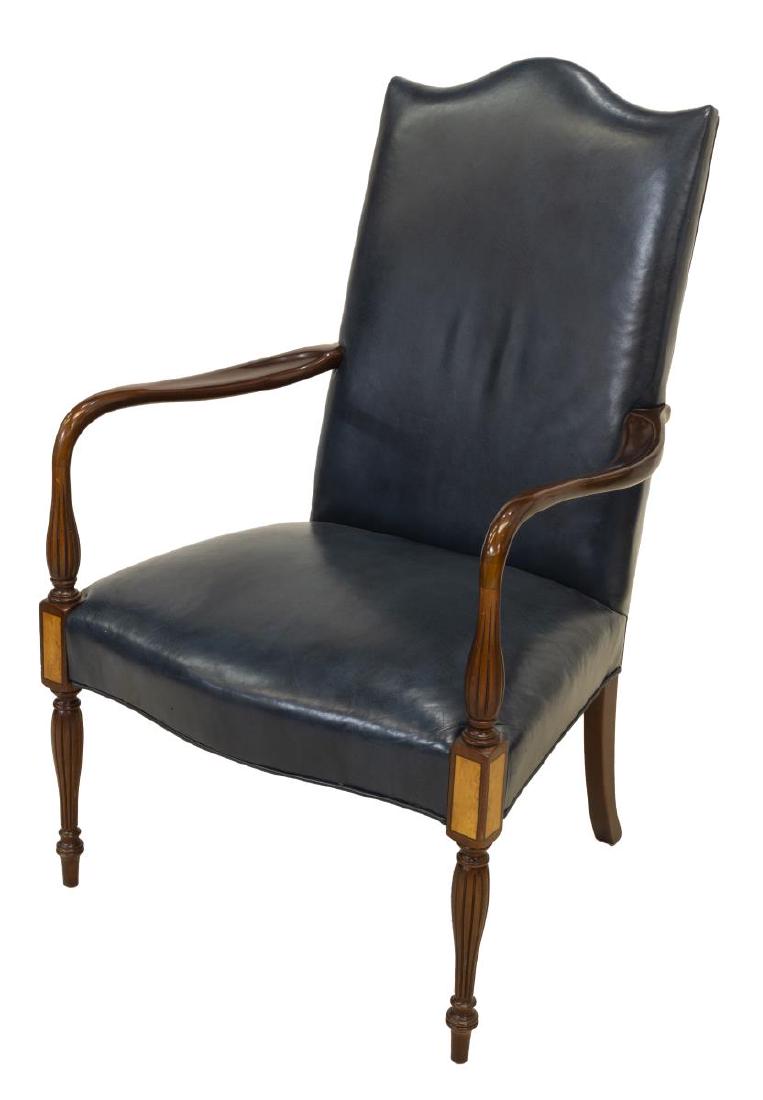 SHERATON STYLE BLUE LEATHER & MAHOGANY ARMCHAIR (1 of 3)