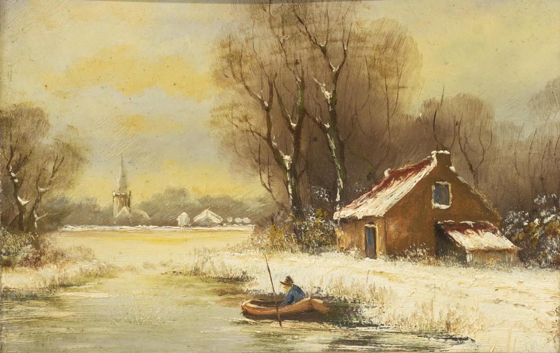 AMERICAN SCHOOL OIL ON PANEL, WINTER LANDSCAPE (1 of 3)