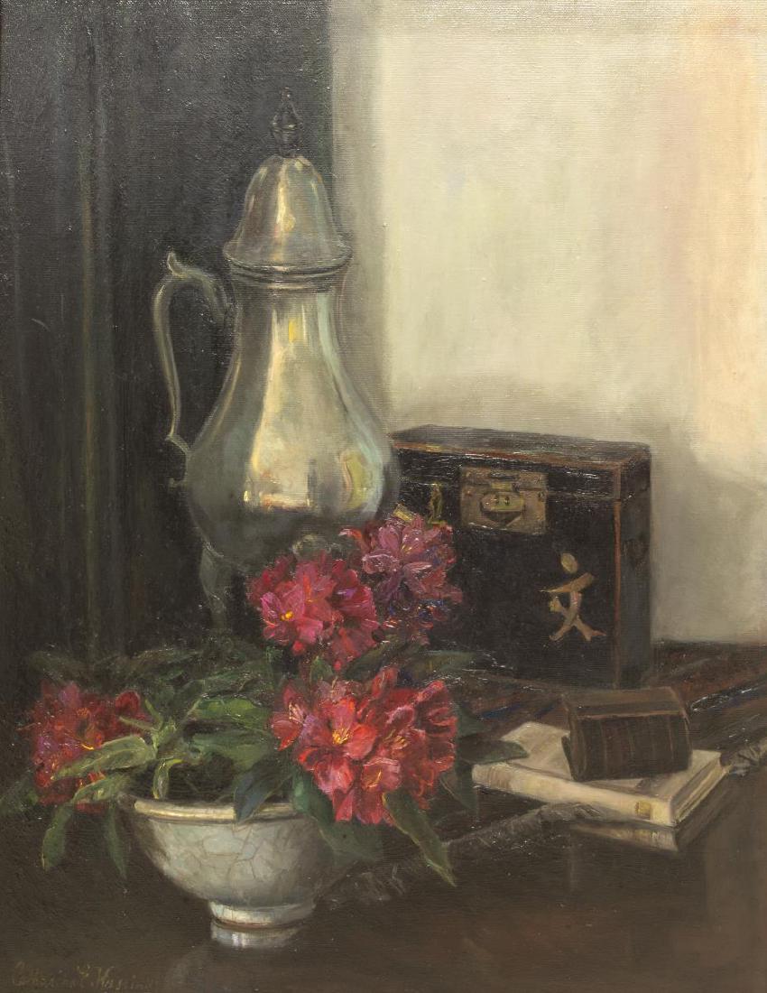 CATHARINA E. WASSINK (D.1983) STILL LIFE PAINTING: Framed oil on canvas painting, Still Life with Rhododendrons, signed lower left Catharina E. Wassink (Catharina Elisabeth Wassink, Netherlands, 1891-1983), sight: approx 34.75"h, 26.25"w, overall: app