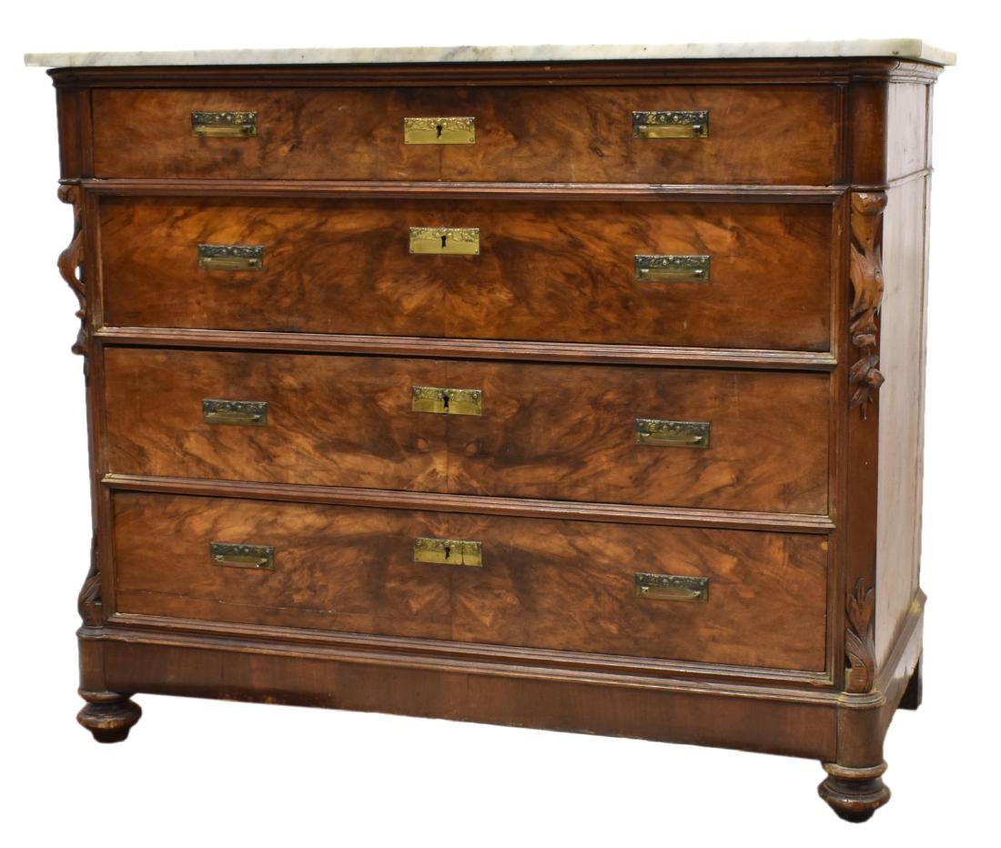 FRENCH LOUIS PHILLIPE MARBLE-TOP BURLWOOD COMMODE (1 of 5)