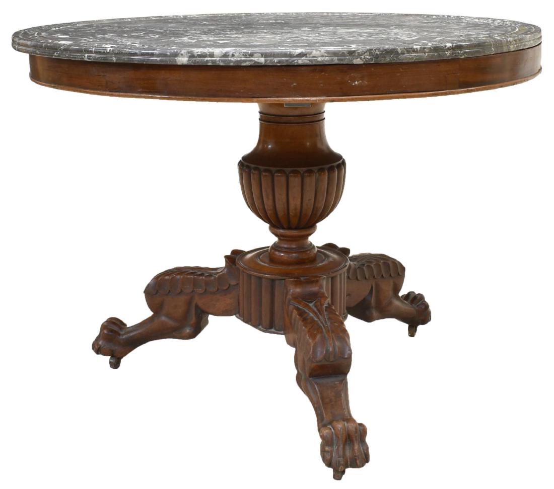 FRENCH HENRI II STYLE ROUND MARBLE-TOP TABLE (1 of 4)