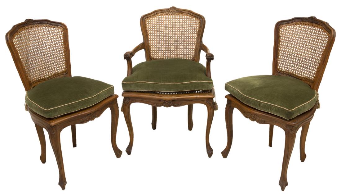 (3) LOUIS XV STYLE WALNUT CANED ARM & SIDE CHAIRS (1 of 2)