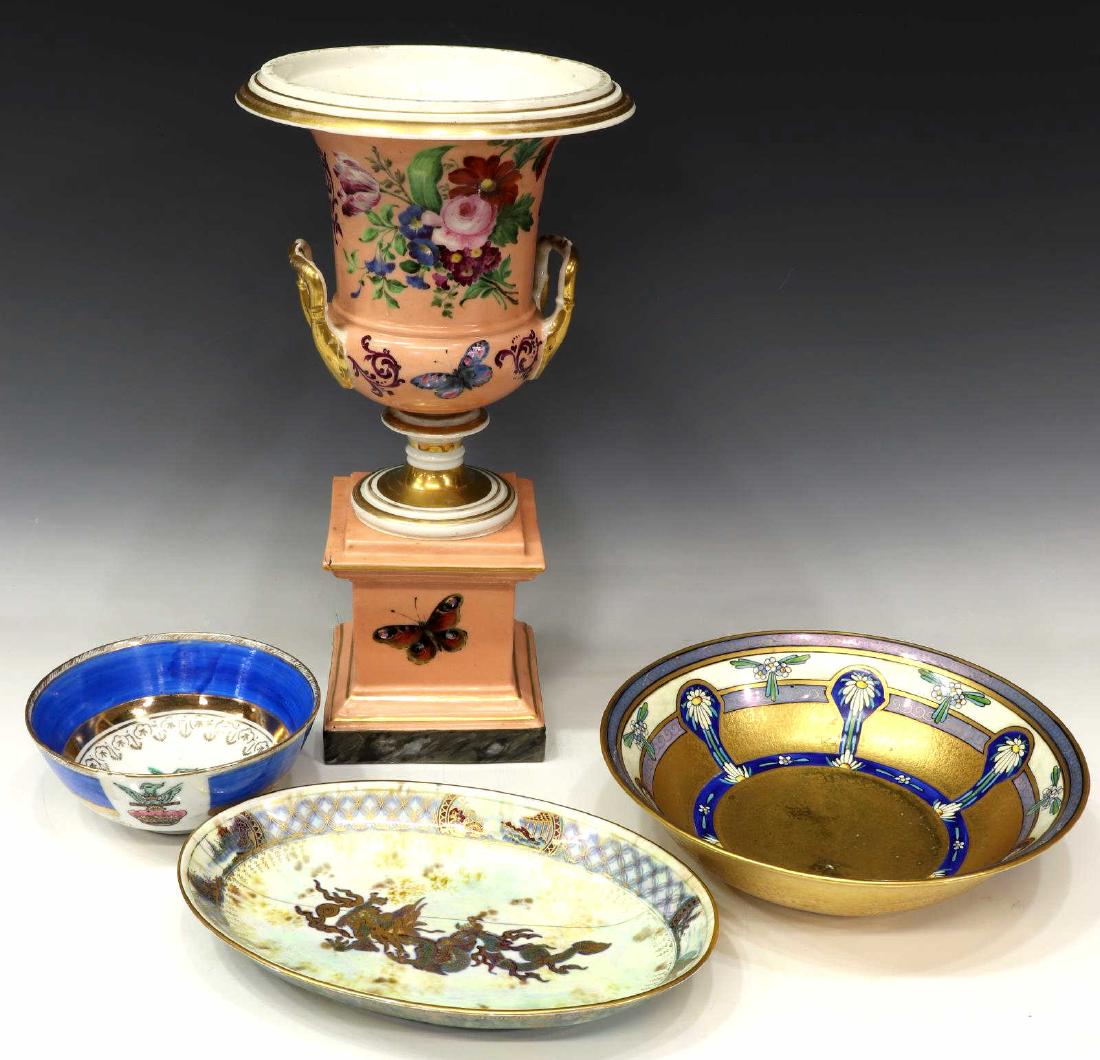 (4) PORCELAIN GROUP, GILDED BOLTED URN, BOWL, DISH (1 of 4)