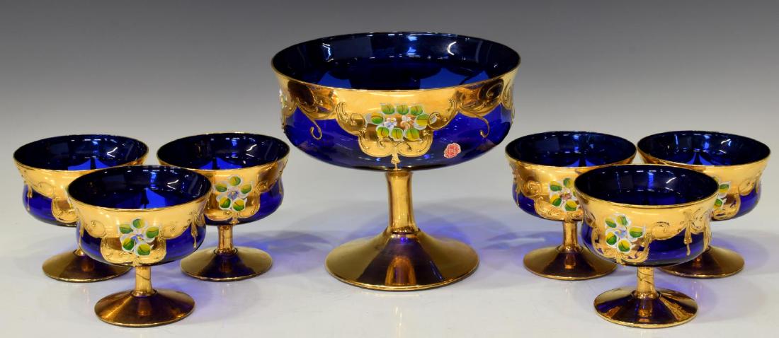 (7) ITALY MURANO GILT COBALT GLASS DESSERT SERVICE (1 of 3)