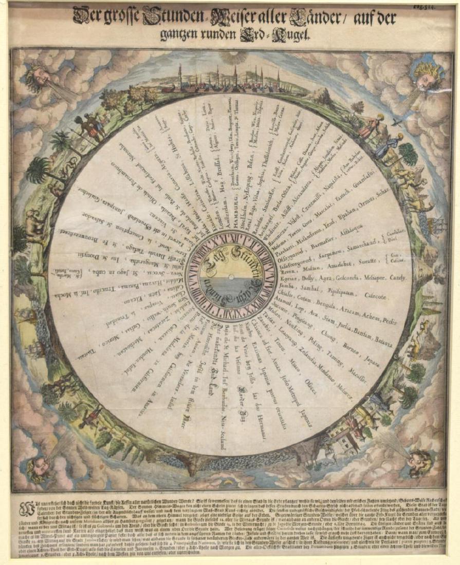 GERMAN HAND-COLORED ENGRAVING HOURS OF THE WORLD (1 of 6)