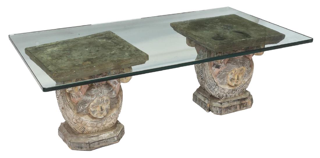CARVED FEMALE & FOLIATE GLASS TOP COFFEE TABLE (1 of 3)
