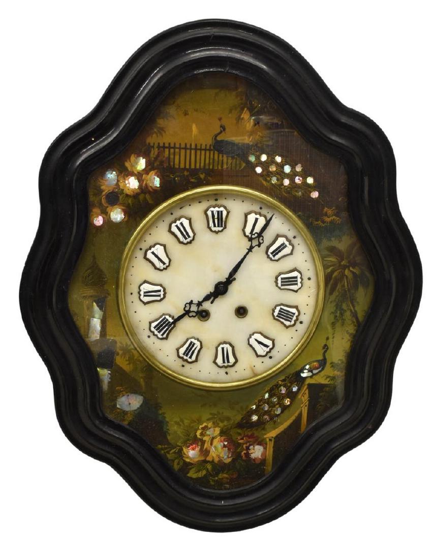 FRENCH NAPOLEON III EBONIZED & INLAID WALL CLOCK (1 of 3)