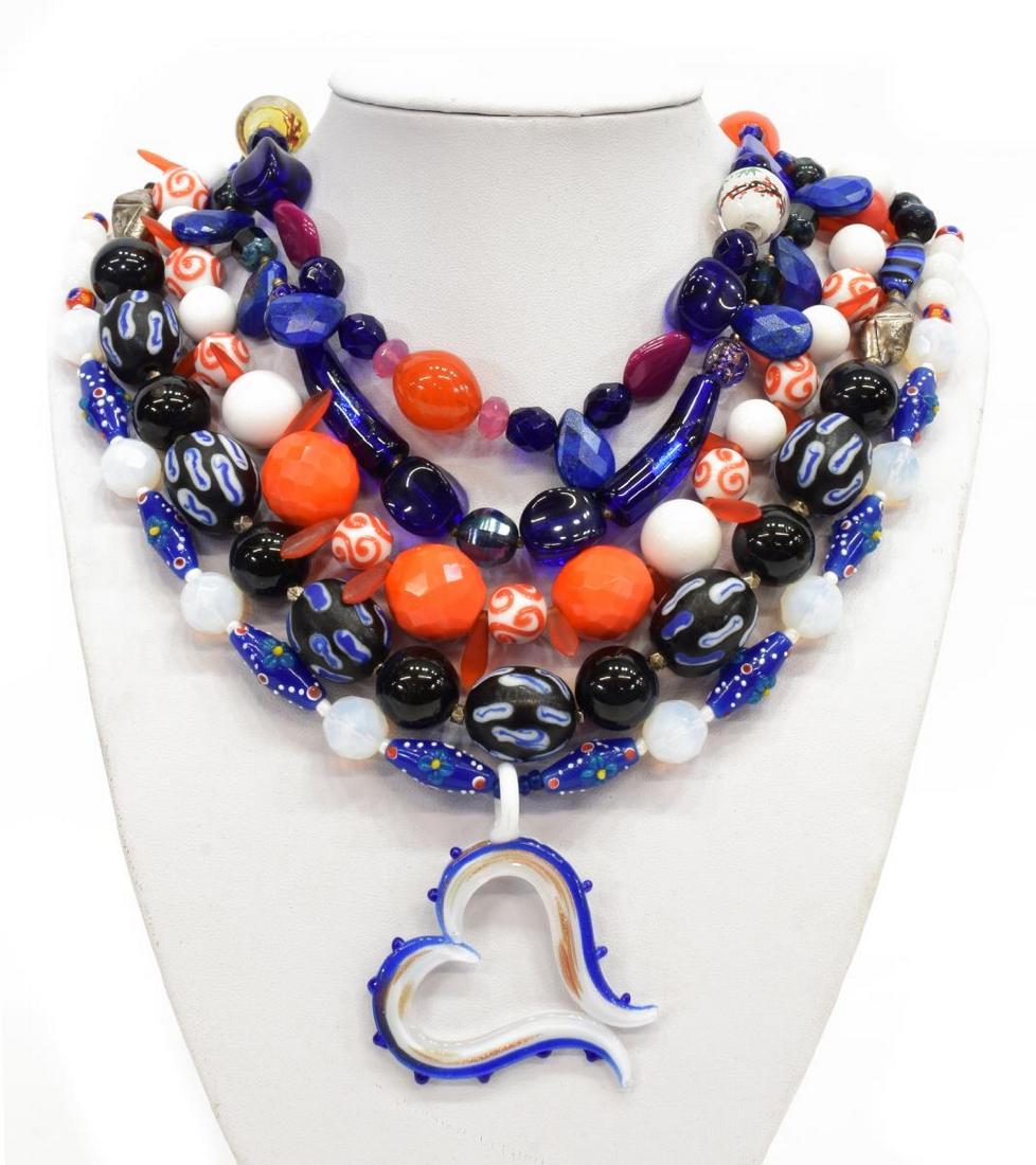 (5) ARTISAN HANDCRAFTED ART GLASS BEADED NECKLACES (1 of 3)