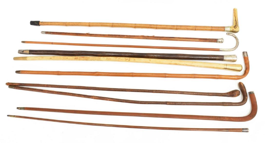 10) WALKING STICKS, CANES, FIVE WITH STERLING TIPS (1 of 3)