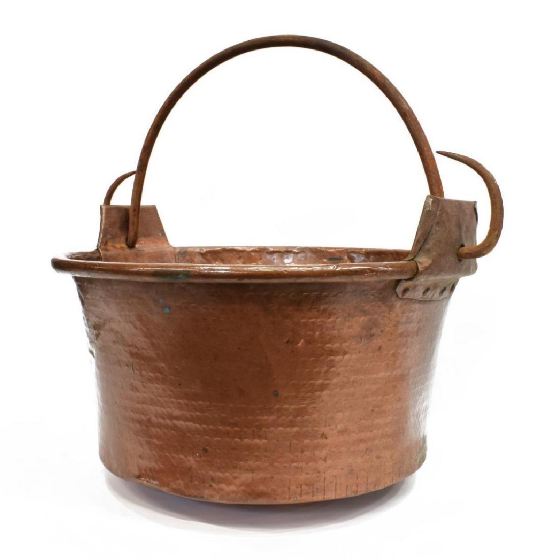 LARGE COPPER CAULDRON WITH IRON HANDLE (1 of 3)