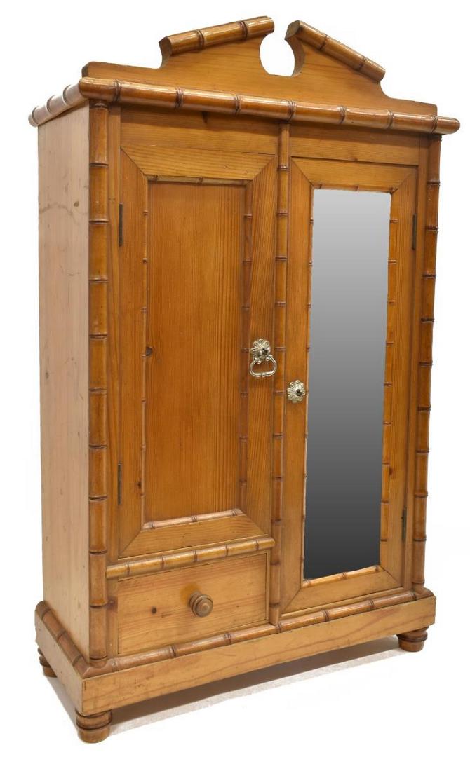 FRENCH PINE & FAUX BAMBOO MINIATURE ARMOIRE, 23"H (1 of 5)