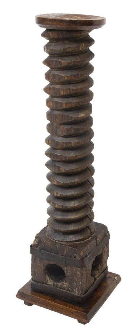 FRENCH OAK GRAPE PRESS SCREW PEDESTAL, 19TH C. (1 of 2)