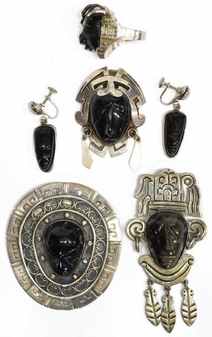 (LOT) MEXICO STERLING & OBSIDIAN MASK JEWELRY (1 of 14)