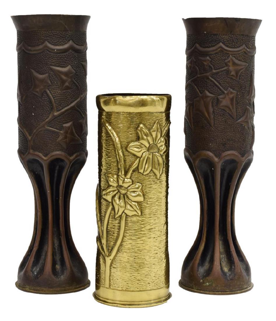 (3) French Wwi Artillery Shell Trench Art Vases